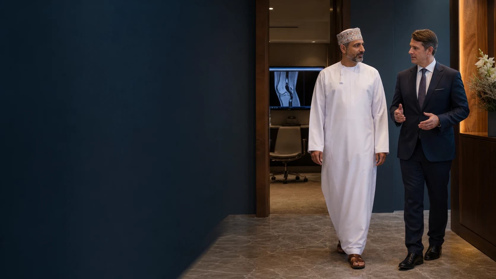Omani patient arriving for an orthopaedic imaging consultation in London